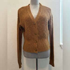 Nine West Camel Brown Knit Cardigan XS -Button Front, Cotton Blend-Fitted Waist